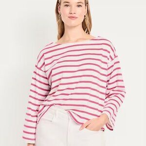 Old Navy Long-Sleeve Mariner Loose T-Shirt red & white stripes new w tags XL Tal